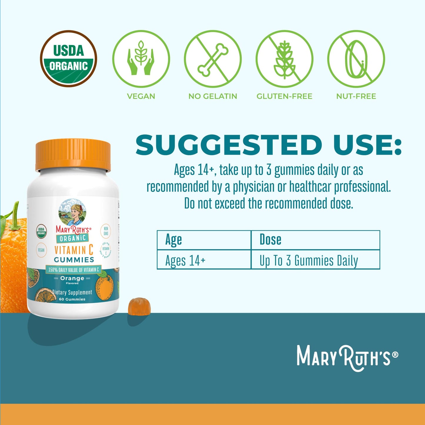 MARYRUTH'S Adult Vitamin C Gummies Gummy 60 Count