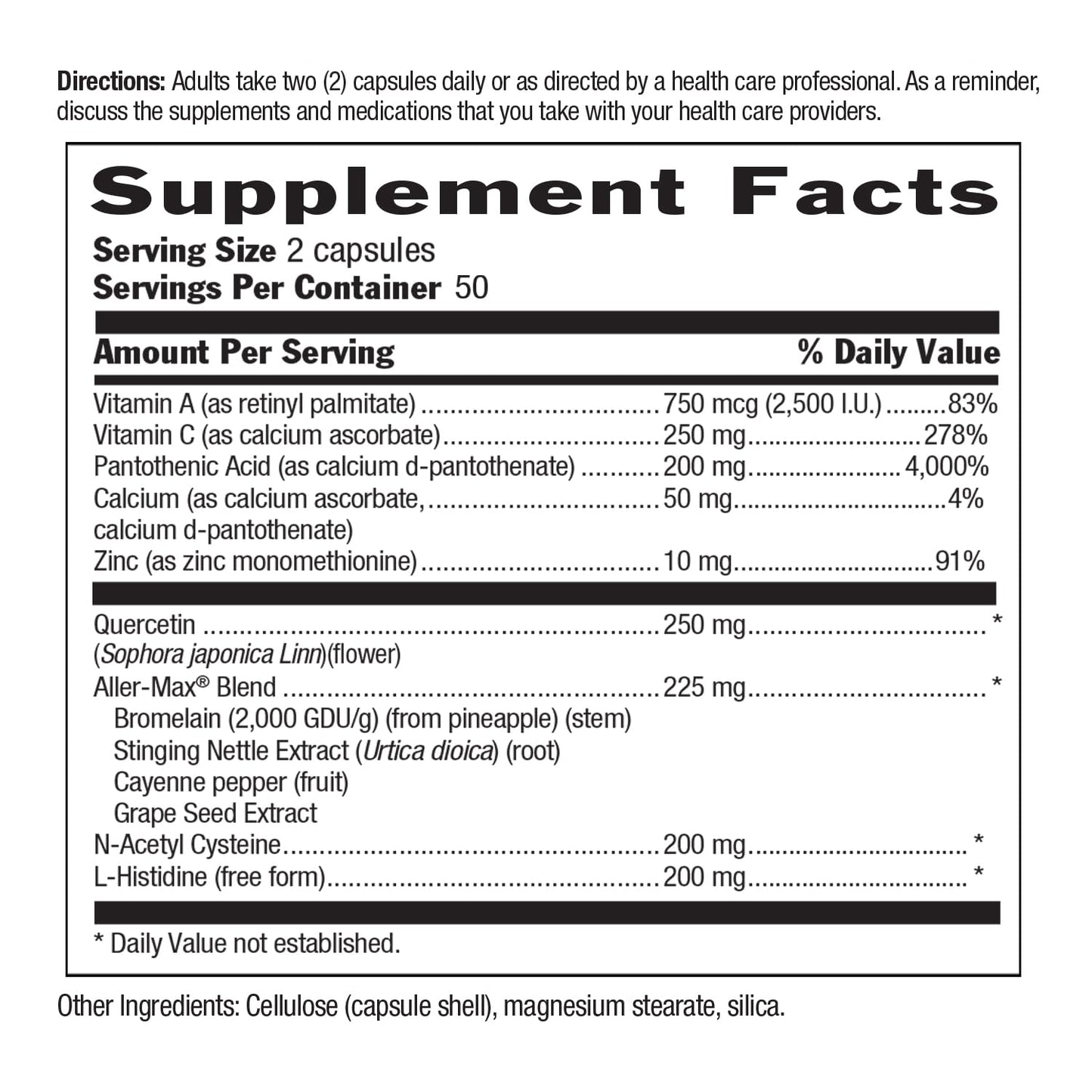 Country Life Aller-Max Quercetin with Bromelain Immune Support with Vitamin C, Zinc, and Botanical Blend Capsules, 100 Count