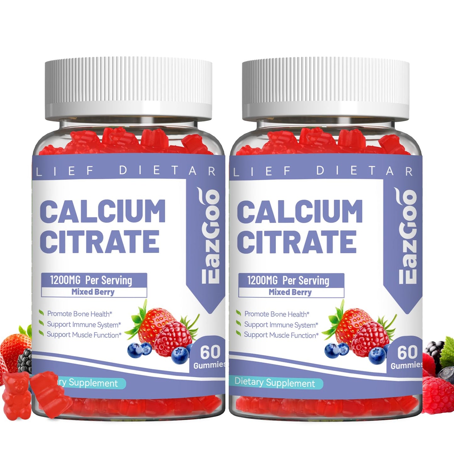 EAZGOO Calcium Citrate Gummies 1200mg, 120 Gummies