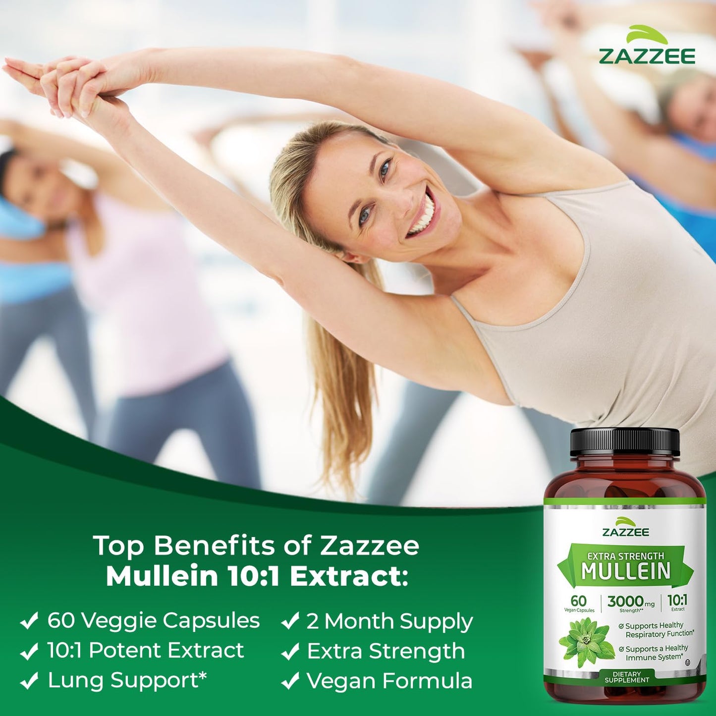 Zazzee Extra Strength Mullein Leaf 10:1 Extract 60 Capsules