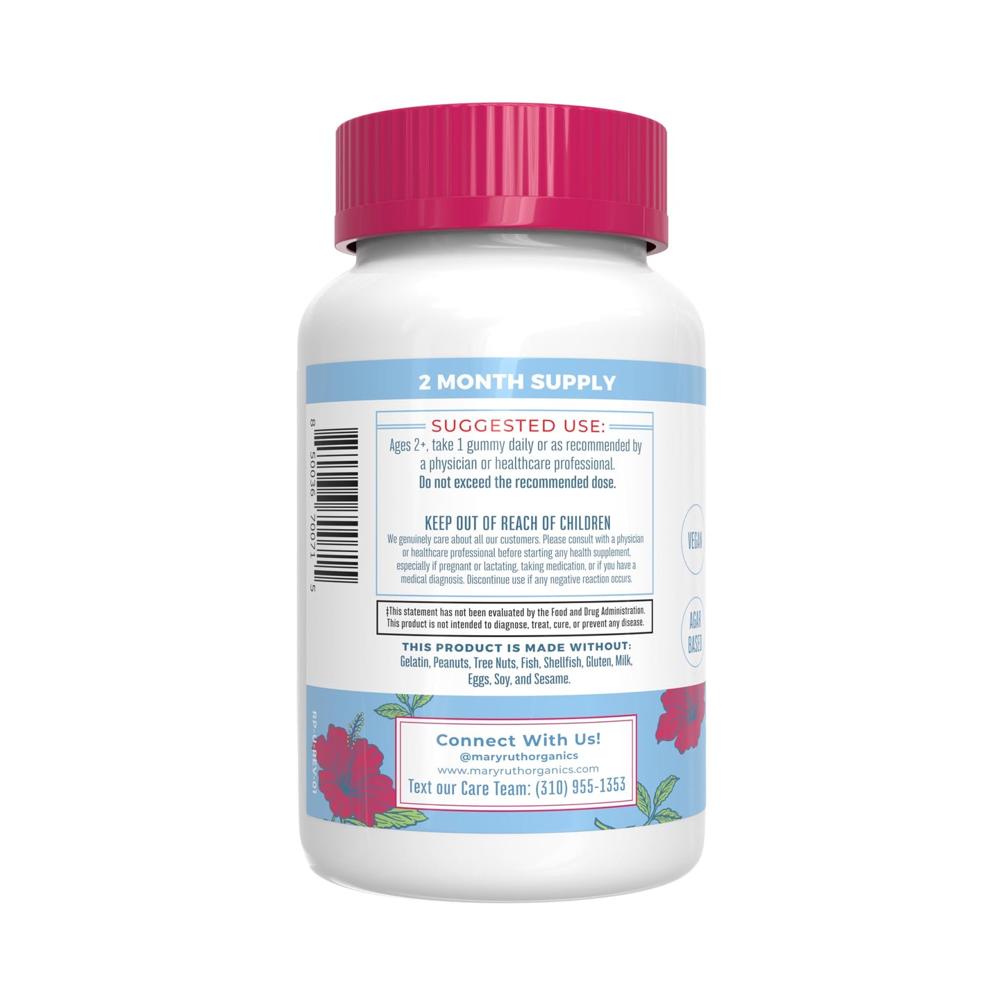 MaryRuth's Gummies for Kids Multivitamin & Magnesium Calm - USDA Organic (Mixed Berry & Cherry) Hibiscus, No Gelatin, 120 Gummies