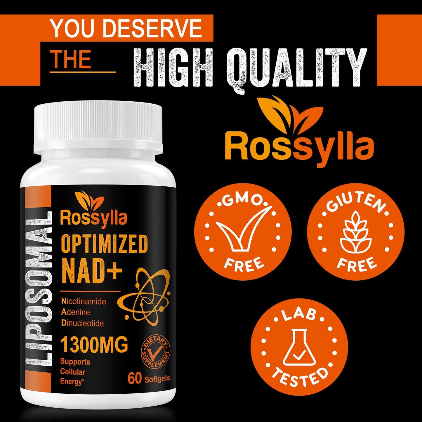 Rossylla Liposomal NAD+ Supplement 1300 mg Softgel, 60 Count