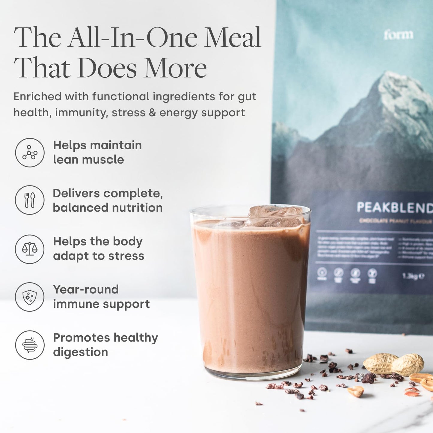 Form Peakblend Vegan Meal Replacement Shake Powder 45.86 oz Chocolate Peanut