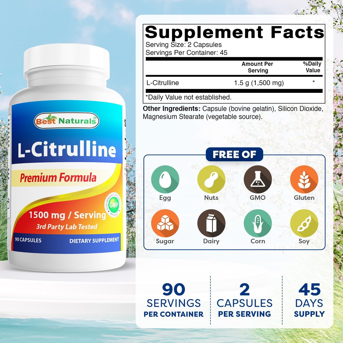 Best Naturals L-Citrulline Capsules, 1500mg per Serving, 180 Capsules