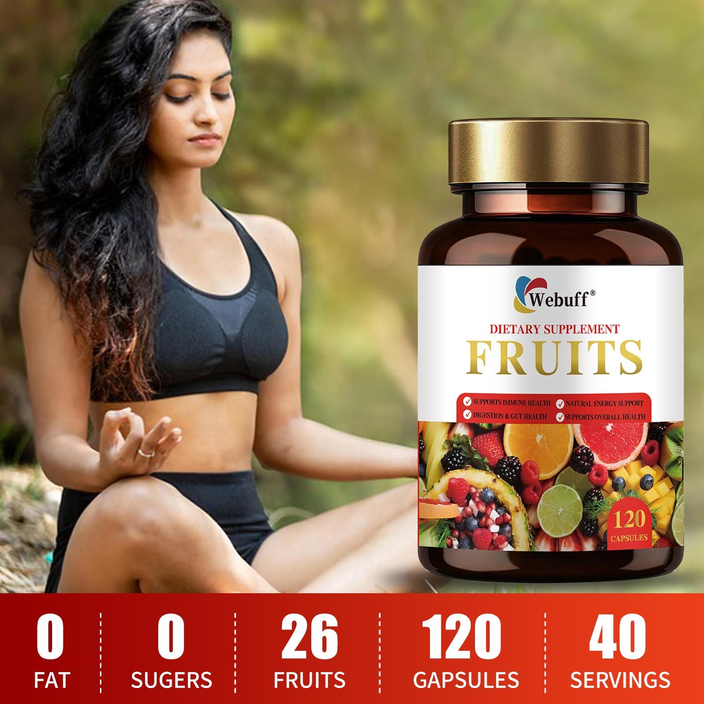 Webuff Fruits & Veggies Supplements Whole Fruit & Vegetable Capsules, 120 Capsules
