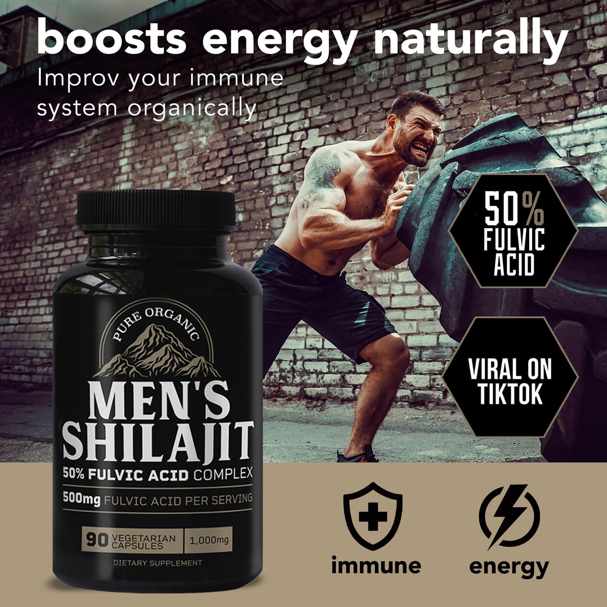 Unsocial Pomade Pure Shilajit Capsules for Men 1000mg per Serving, 90 Capsules