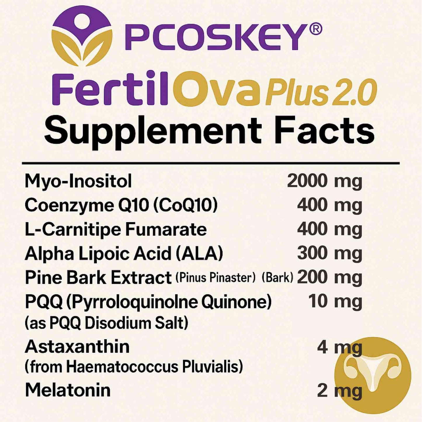 PCOSKEY Fertilova Plus 2.0 Female Fertility Supplement Myo-Inositol, CoQ10, 5-MTHF Capsules 120