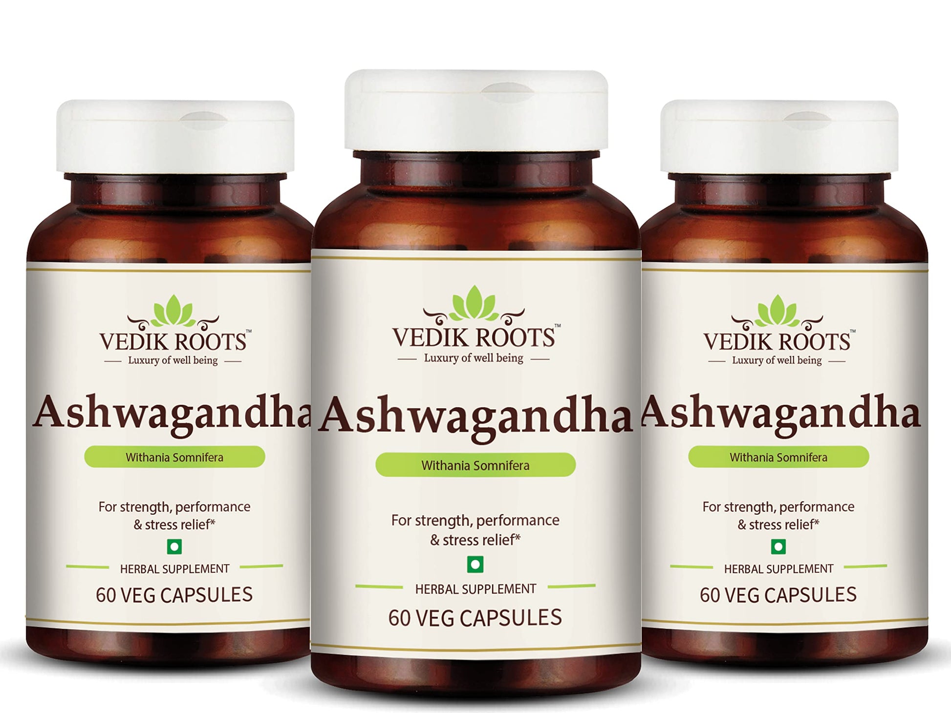 VEDIKROOTS Ashwagandha Capsules for Strength, Performance and Stress Relief, 1 Capsule