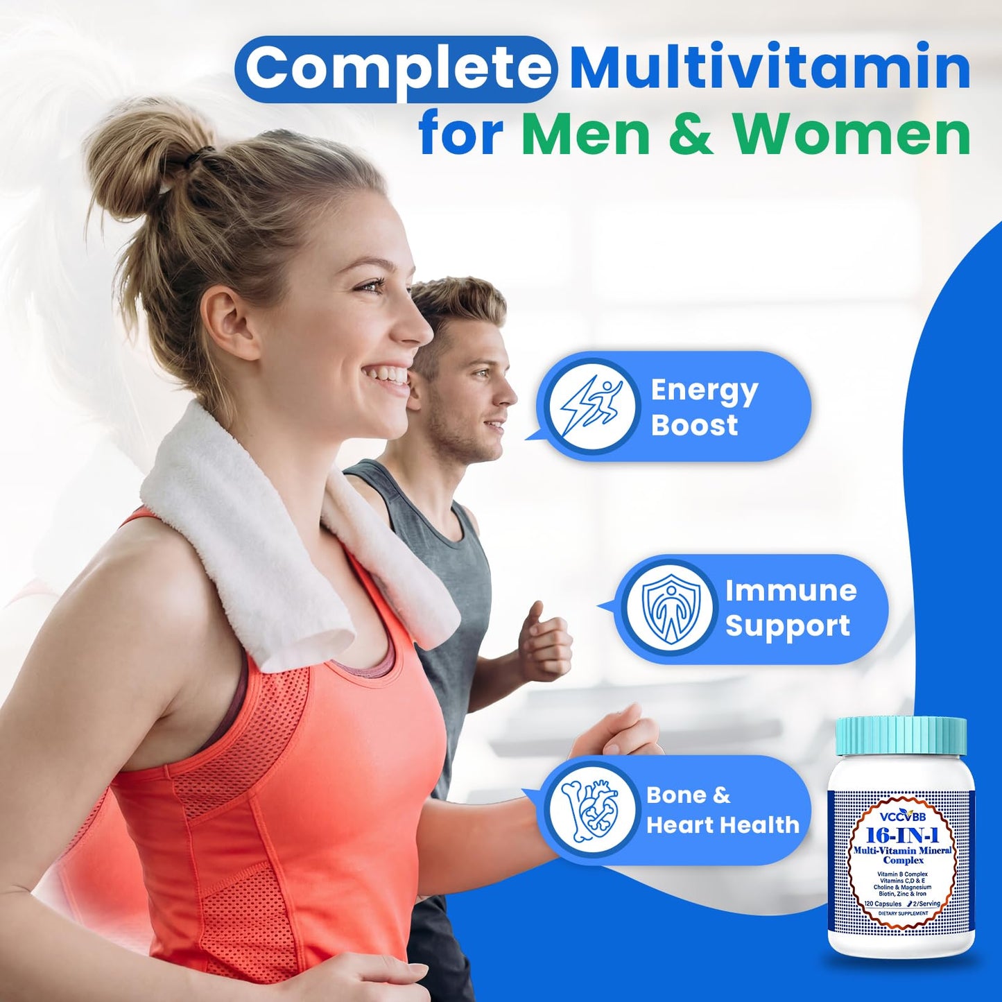 VCCVBB 16-in-1 Vitamin B Complex Multivitamin with Methylated B12, 60 Capsules