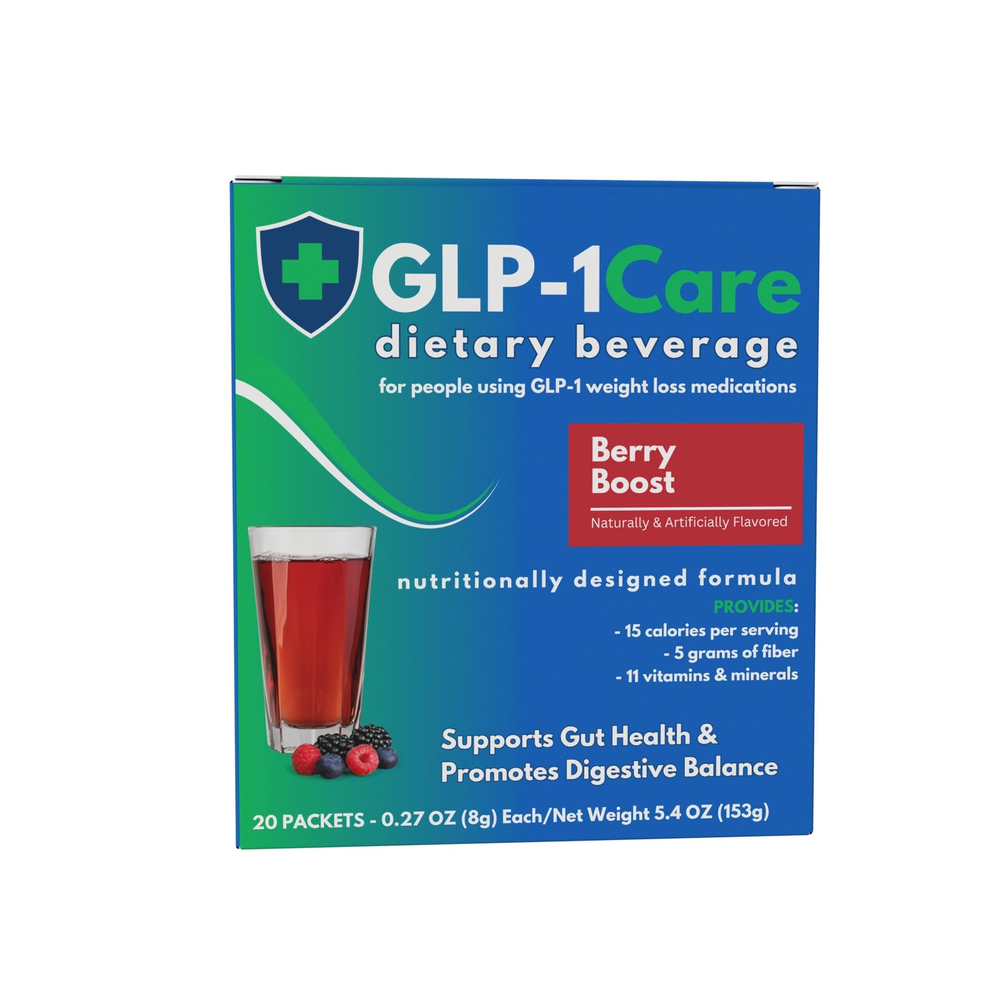 GLP-1Care Berry Boost Fiber Drink Powder 0.27 oz, 20 Servings Per Box