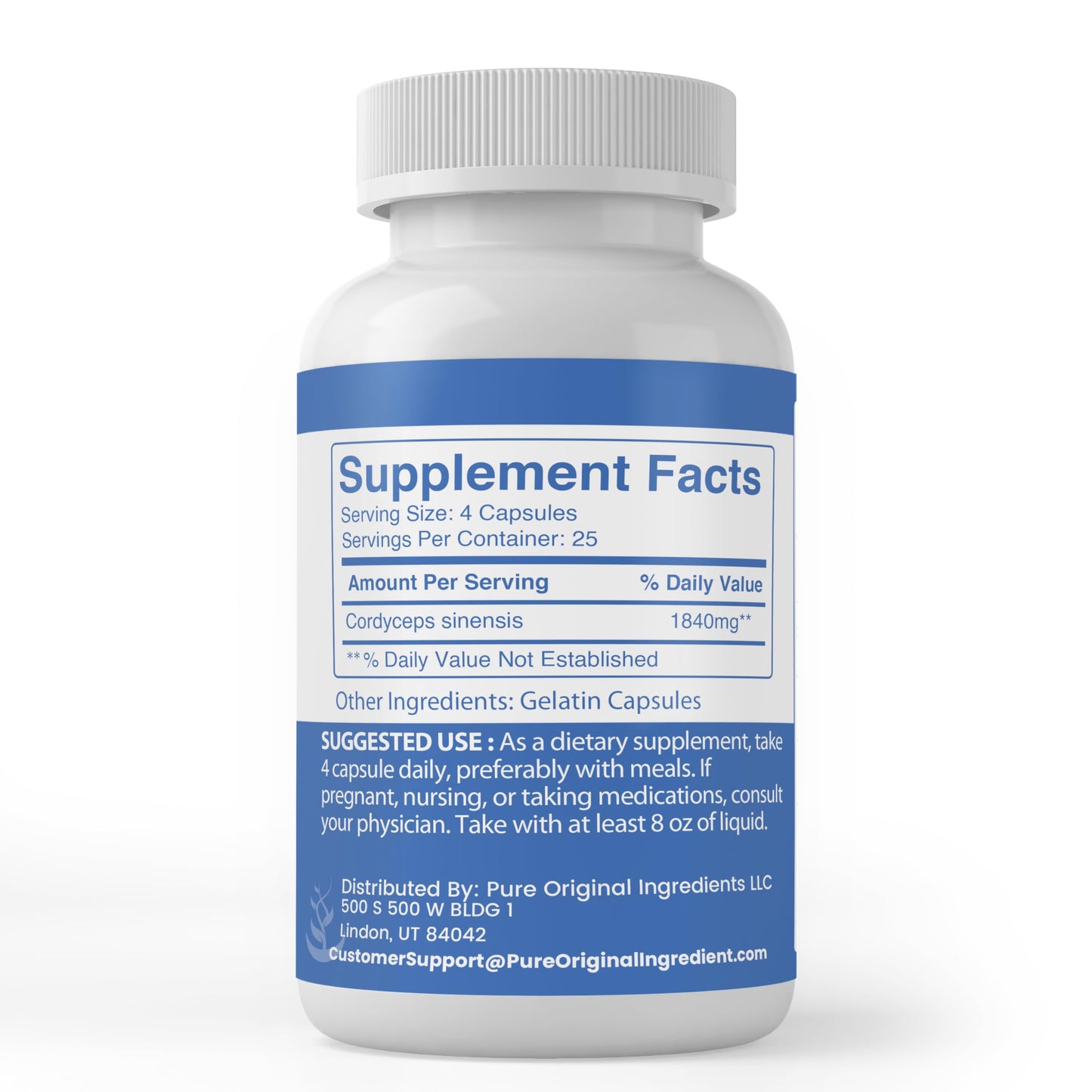 Pure Original Ingredients Cordyceps Capsules, 100 Count