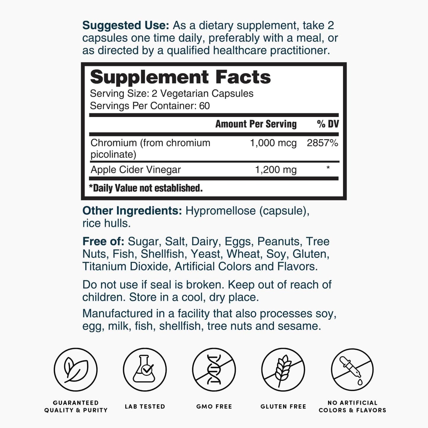 Nature's Lab Apple Cider Vinegar 1200mg with Chromium Capsules 120