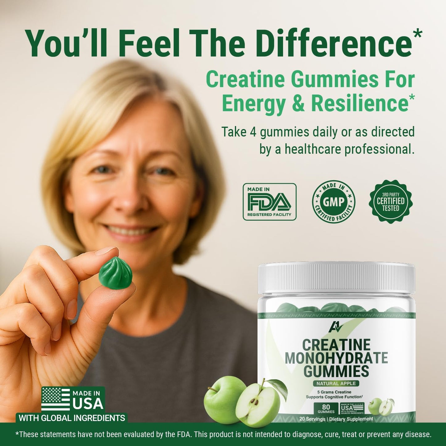 A1Vitality Creatine Monohydrate Gummy 80 Count