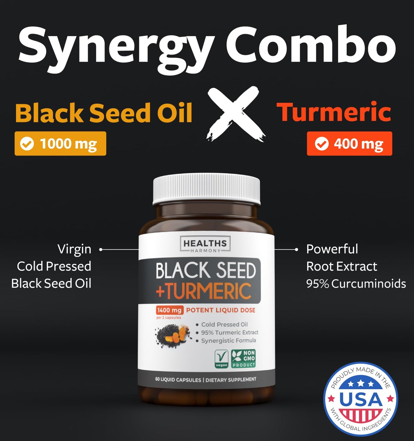 Healths Harmony Cold-Pressed Black Seed Oil Capsules, 60 Count