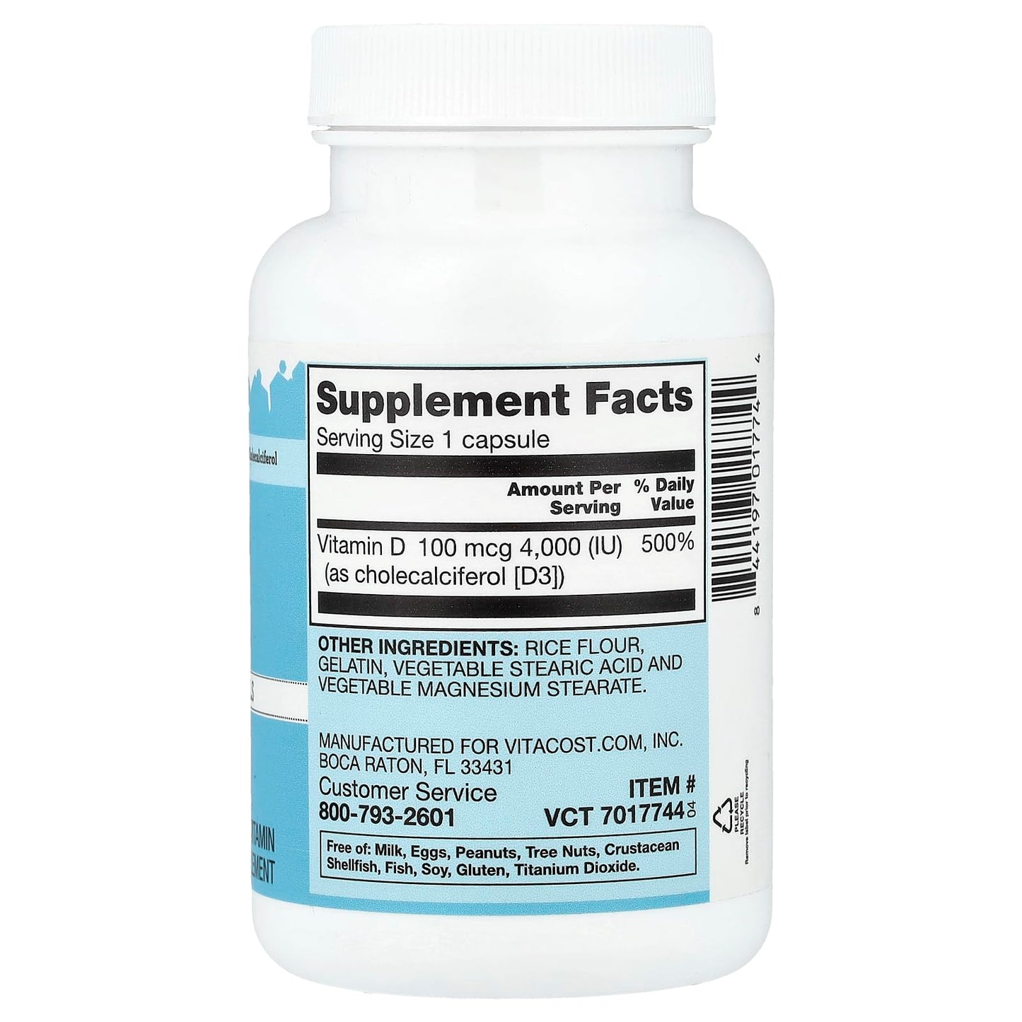 Vitacost Vitamin D3 (as Cholecalciferol) 4000 IU, 100 Capsules