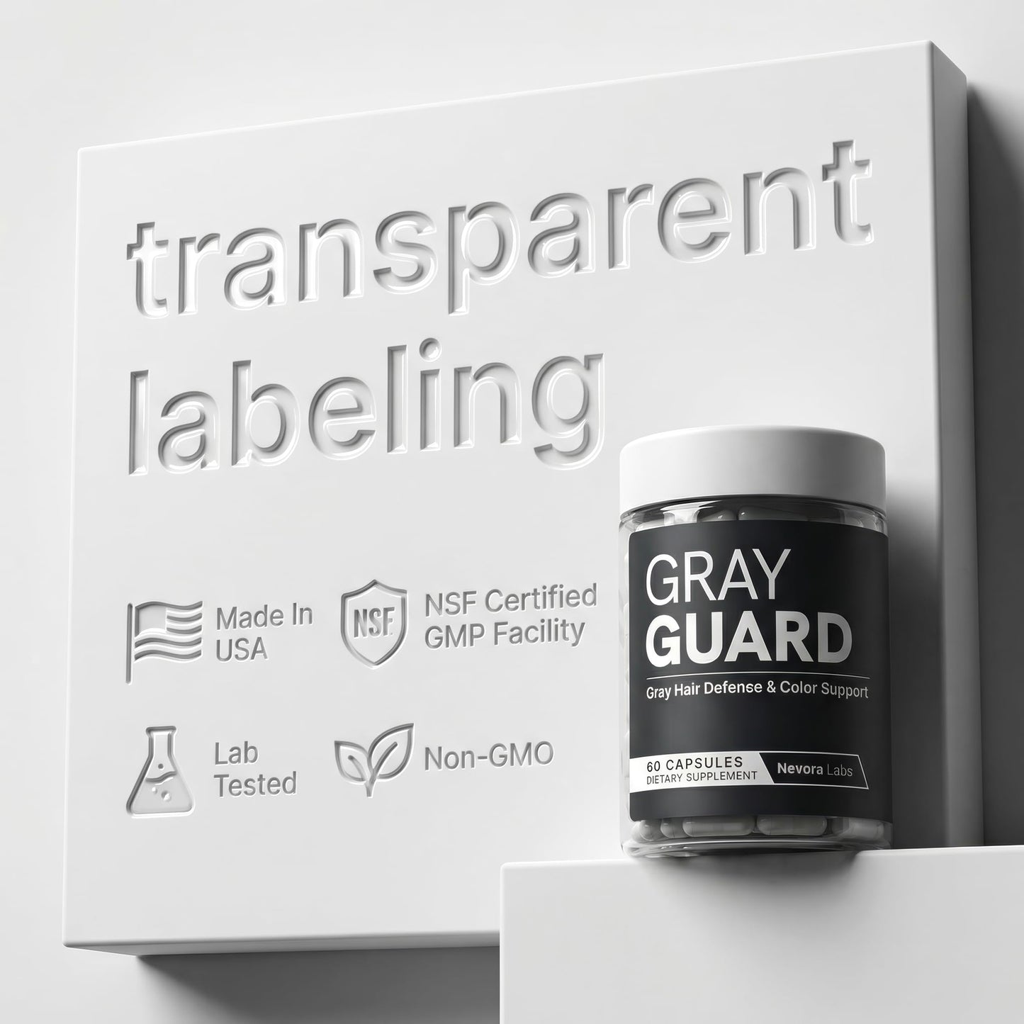 Nevora Labs Gray Guard Anti Grey Hair Supplements with Catalase – Support for Gray Hair & Melanin Haircare – Natural Pigment Restoration Formula for Men & Women, Capsule, 60