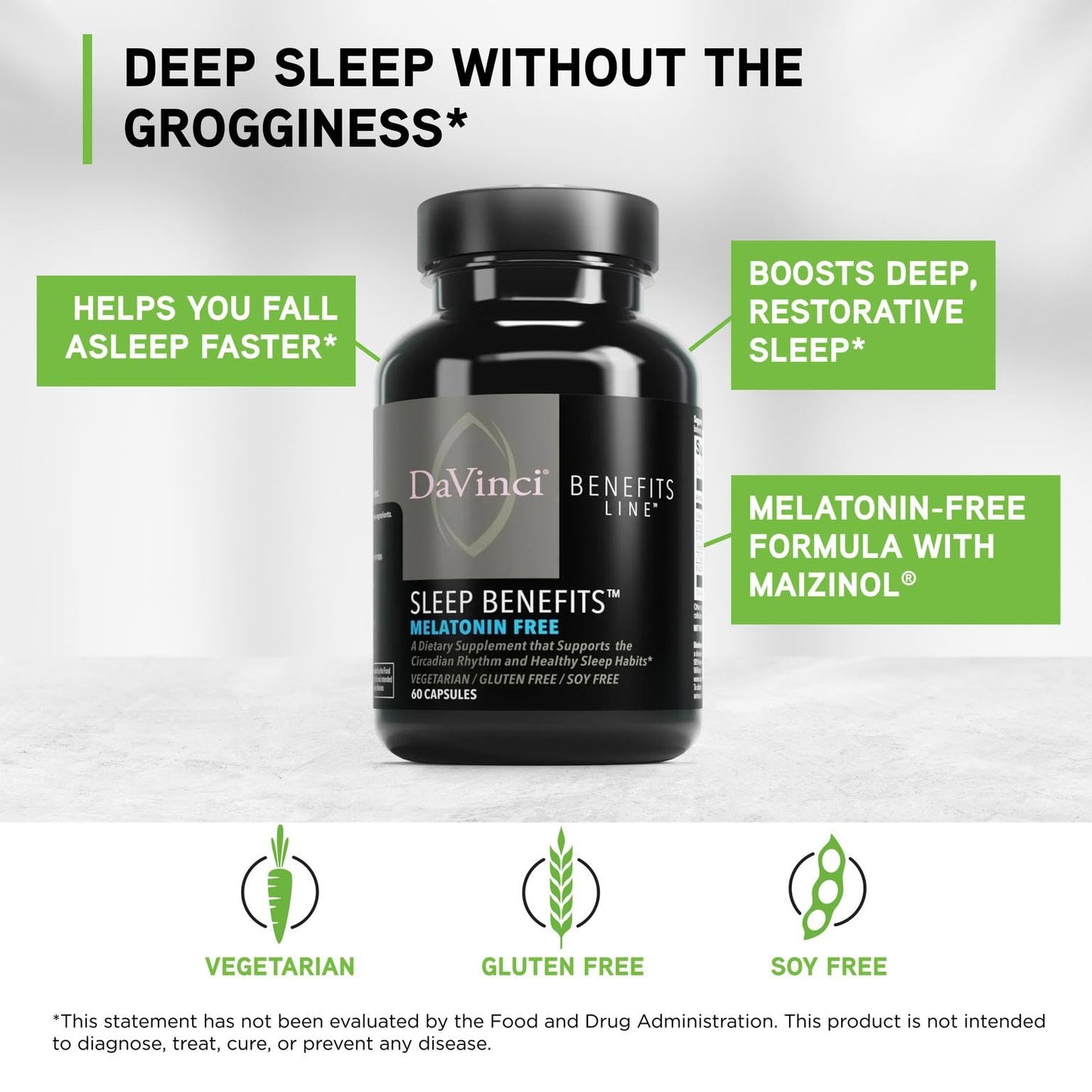 DAVINCI LABS Sleep Benefits Melatonin-Free Sleep Support Supplement, Capsule, 60 Count