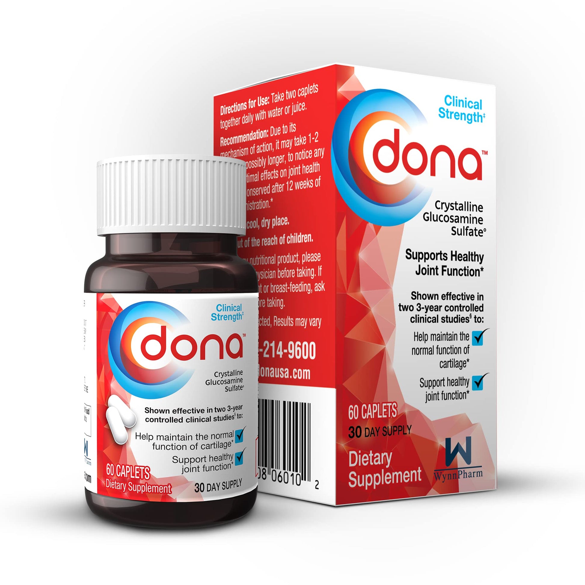 Dona Crystalline Glucosamine Sulfate 1500 mg Caplets, 60 Count