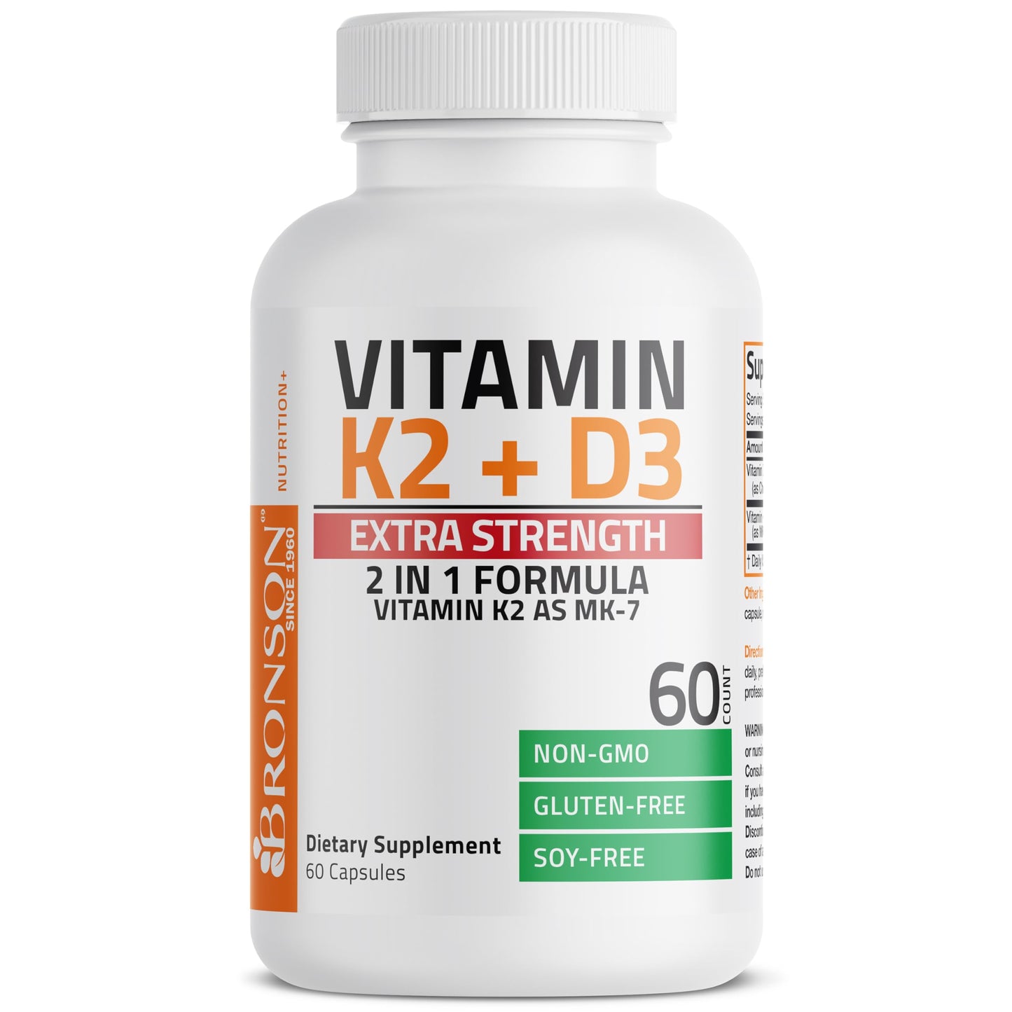 Bronson Vitamin K2 (MK7) with D3 Extra Strength Capsules, 60 Count