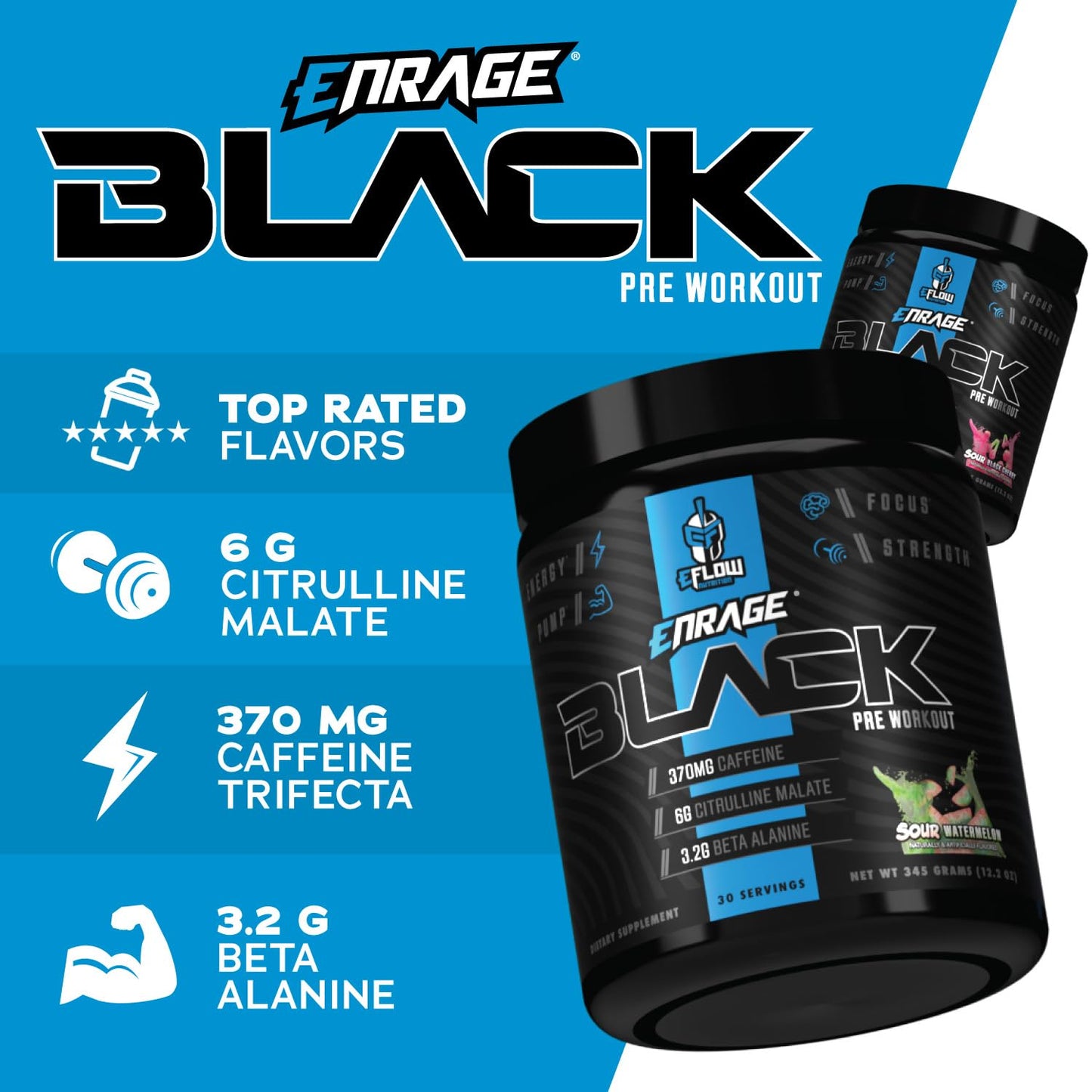 eFlow Nutrition Enrage Black High Stimulant Pre Workout Supplement Powder 12.2 Ounce