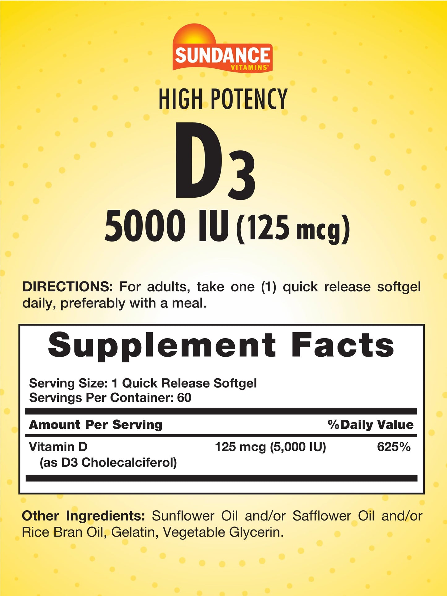 Sundance Vitamin D3 5000 IU Softgels 60