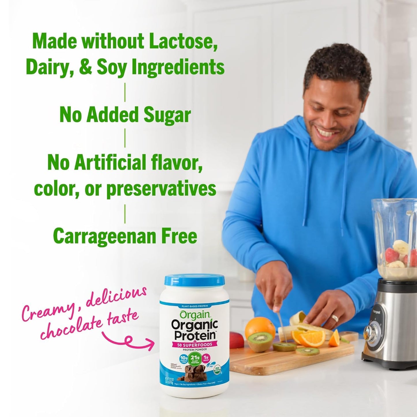 Orgain Organic Protein + Superfoods Powder Creamy Chocolate Fudge & Orgain Organic Vegan Protein Powder Vanilla Bean, 2 Piece Assortment, 65 Servings