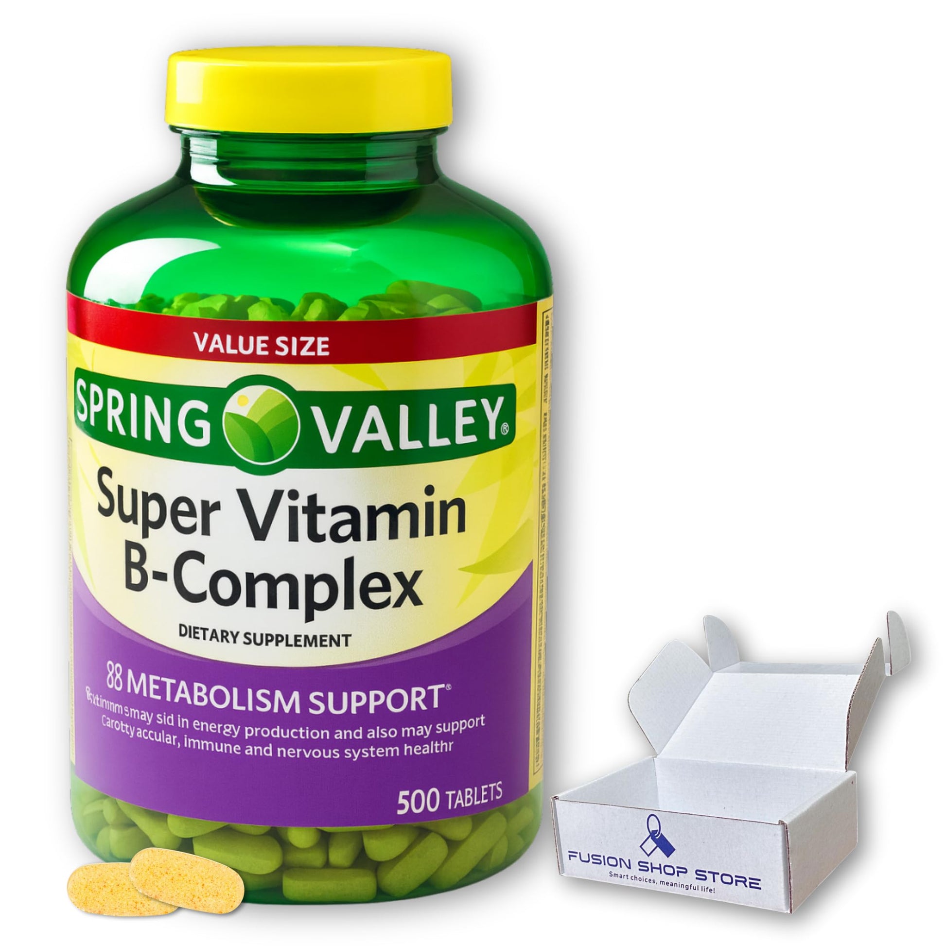FUSION SHOP STORE Super Vitamin B Complex with B6 B12 C Tablets, 500 Count