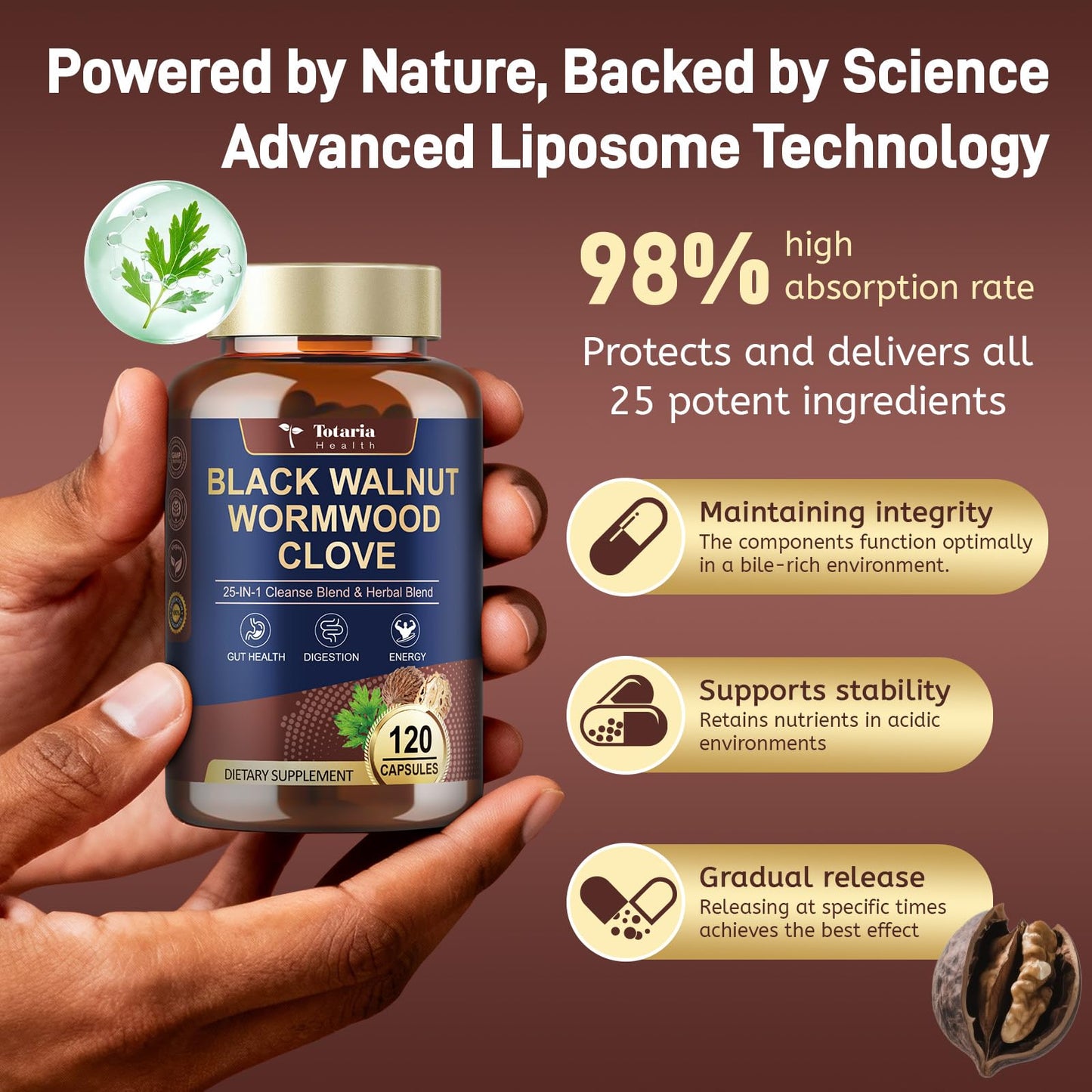 Totaria 25-in-1 Wormwood Black Walnut Clove Cleanse for Humans Capsules 120