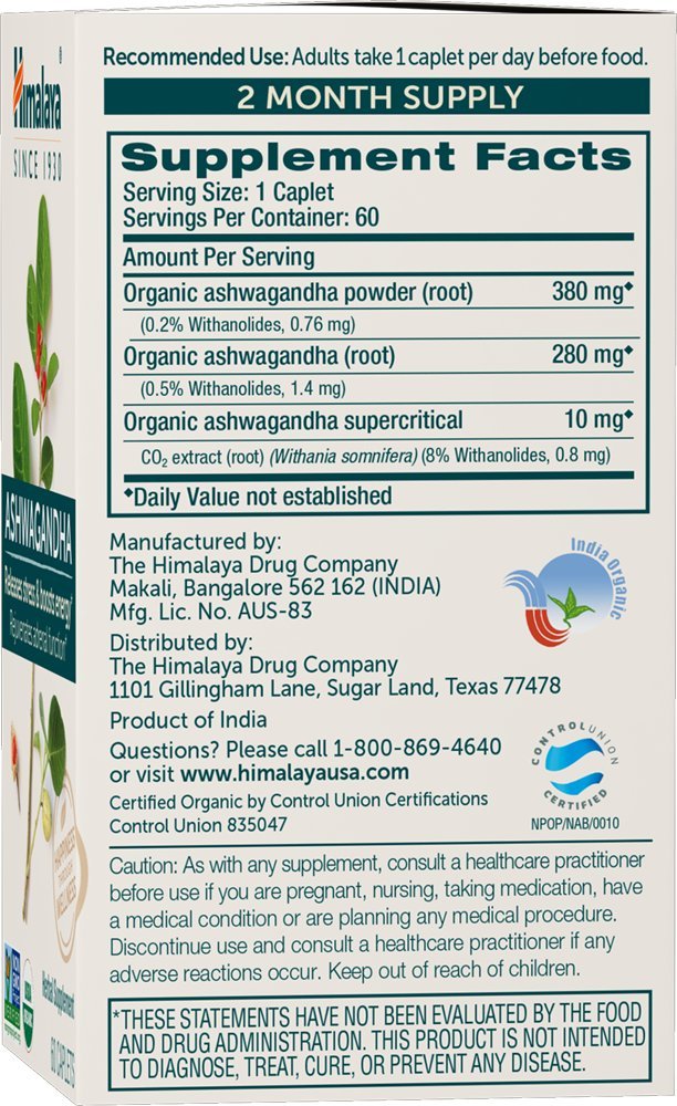 Himalaya Organic Ashwagandha Root Capsules, 120 Capsules