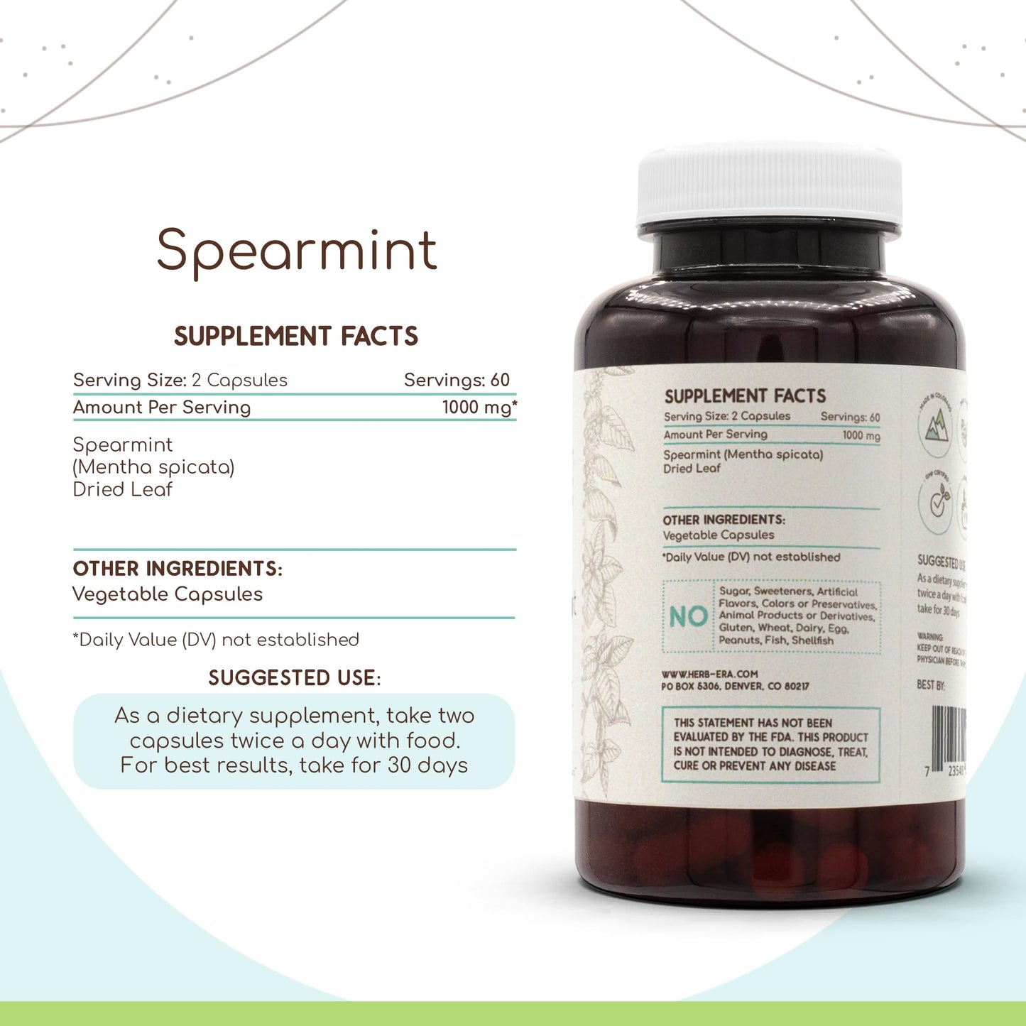 HerbEra Spearmint 500 mg Capsules, 120 Count
