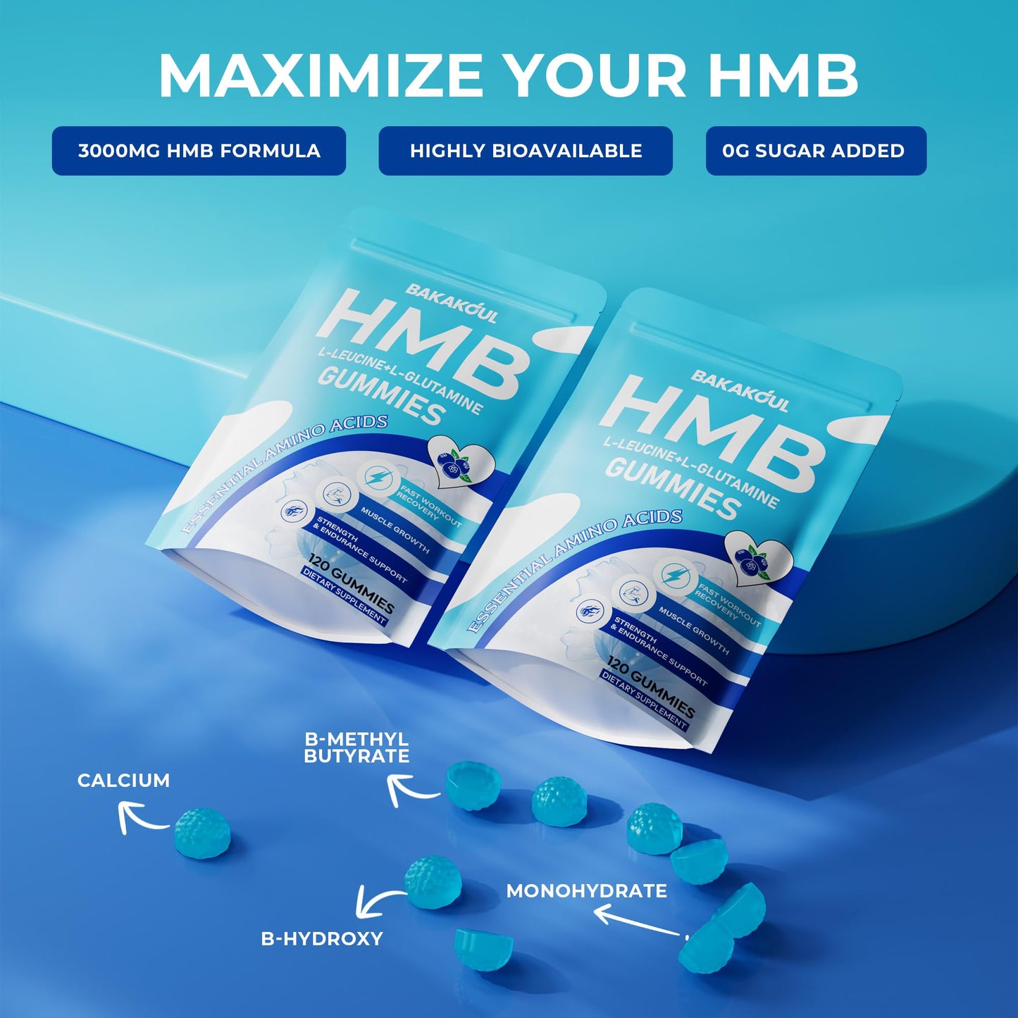 BAKAKOUL HMB and L-Leucine Gummies 600 Count