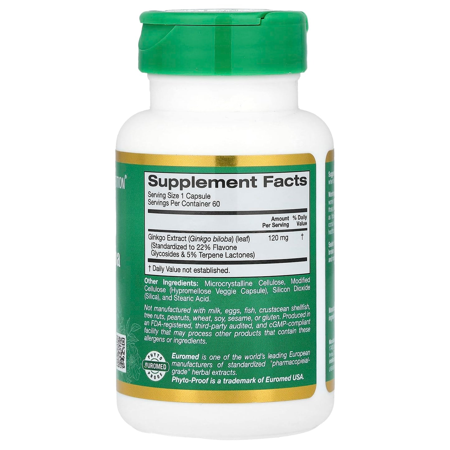 California Gold Nutrition Ginkgo Biloba Extract 120 mg Euromed Quality, Capsules, 60 Veggie Capsules