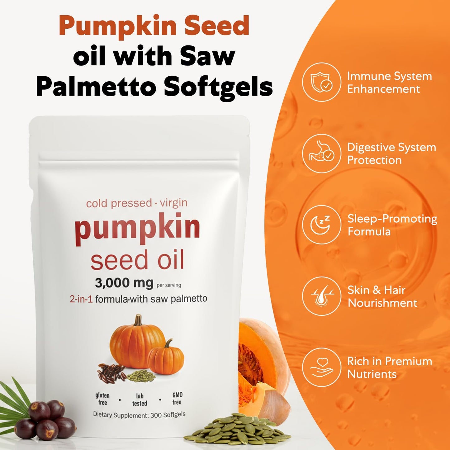 Goldium Pumpkin Seed Oil with Saw Palmetto Softgels 300 Count