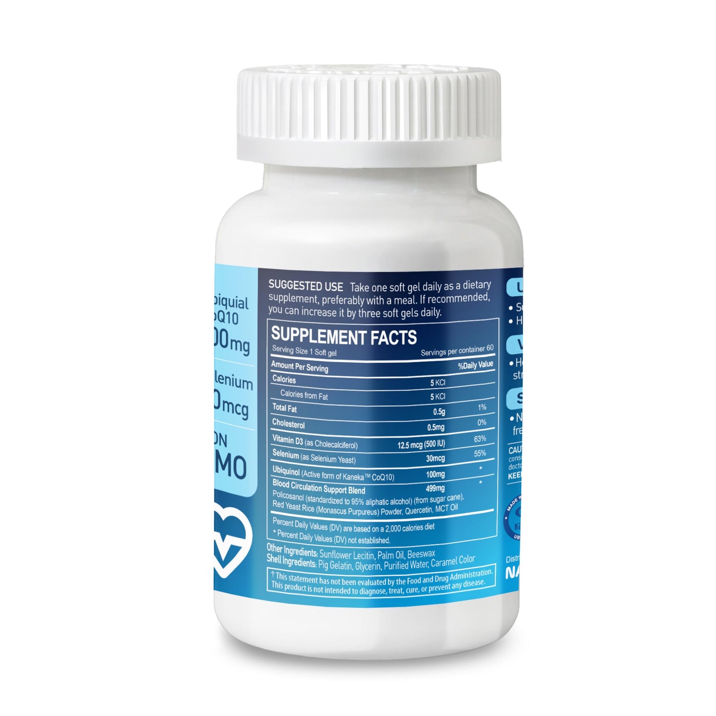NATURION Ubiquinol CoQ10 Plus 100 – Kaneka Ubiquinol, Vitamin D3, Selenium, Circulation Support Blend, 60 Softgels
