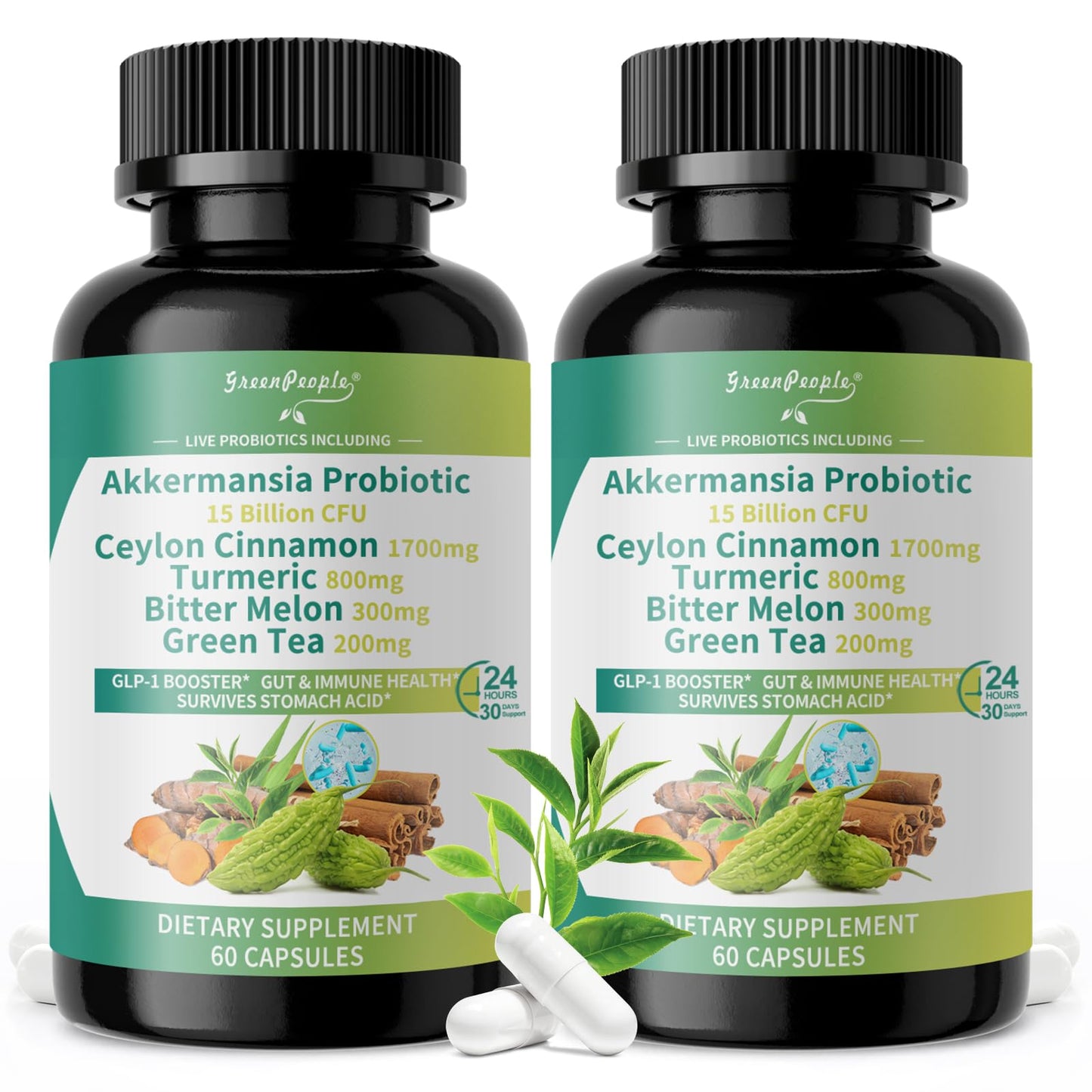 GREENPEOPLE Akkermansia Probiotics 15B CFU for Gut Function with Ceylon Cinnamon, Turmeric Capsules 120