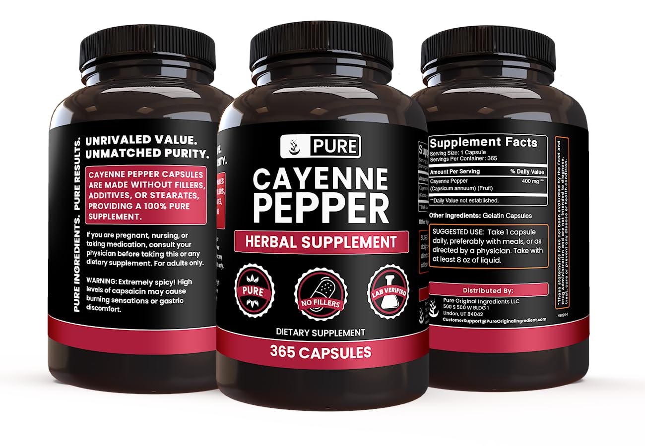 PURE ORIGINAL INGREDIENTS Cayenne Pepper Capsules 365 Count