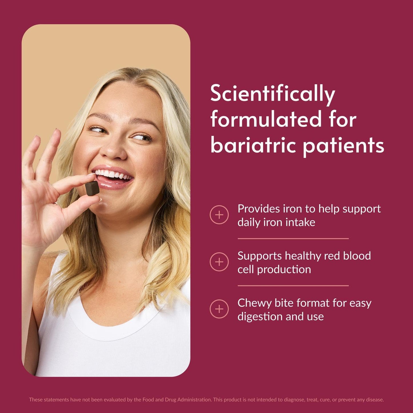 Bariatric Advantage Iron 30 mg Chewable with Vitamin C, Chocolate Raspberry, 30 Count
