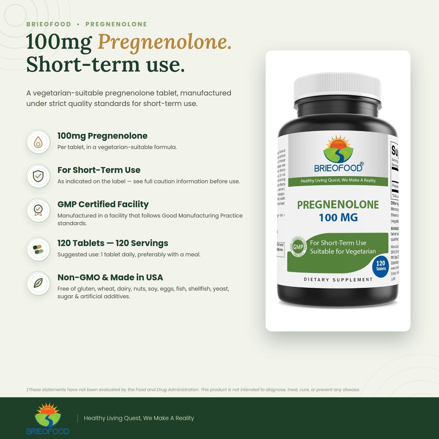 Brieofood Pregnenolone 100 mg Tablet, 120 Tablets