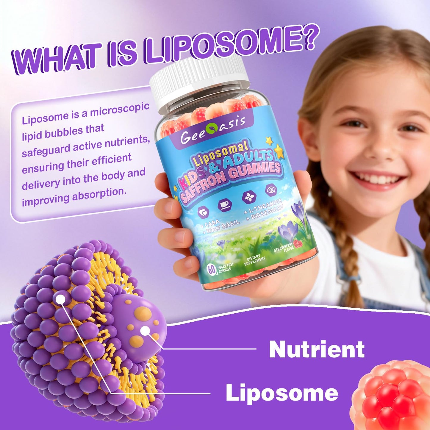Geeoasis Liposomal Saffron with Magnesium Glycinate Gummies, 60 Count