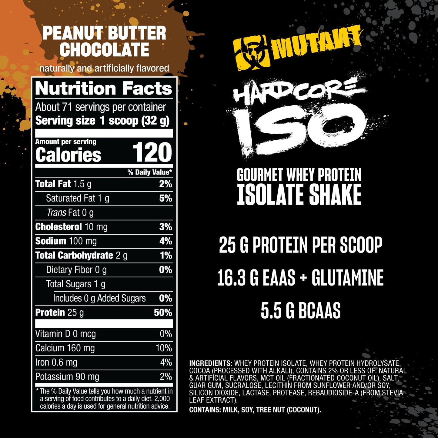 Mutant Hardcore ISO Whey Protein Isolate Powder, 80 Servings, Peanut Butter Chocolate