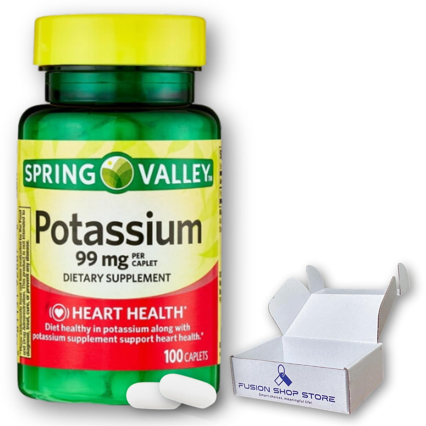 FUSION SHOP STORE Potassium 99mg Caplets, 100 Count