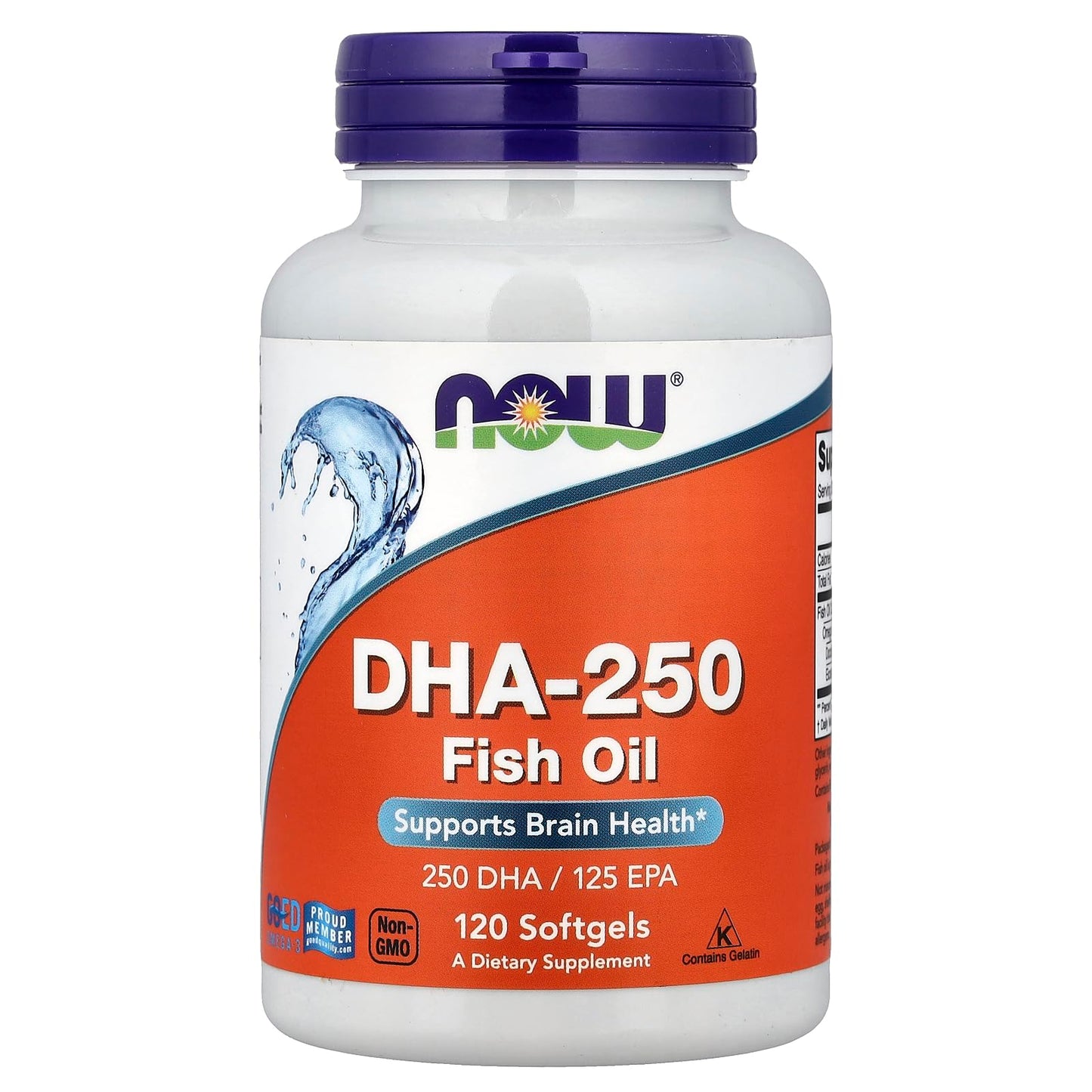 NOW Foods DHA-250 Fish Oil Softgels, 120 Softgels