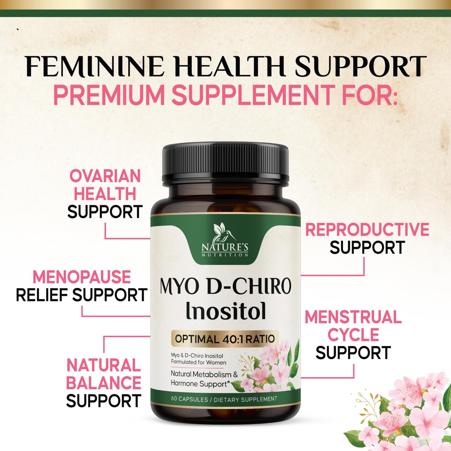 Nature's Nutrition Myo-Inositol 2000mg Per Serving with D-Chiro 60 Capsules