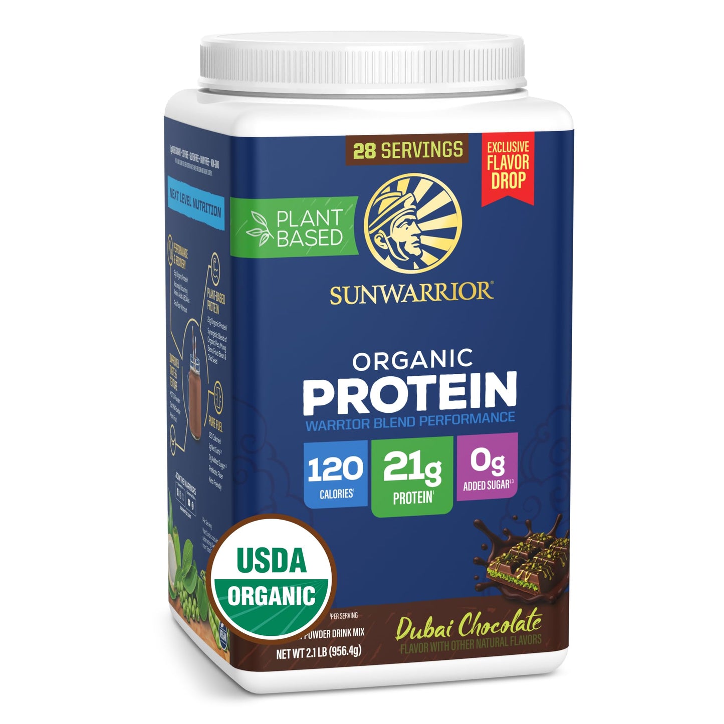 Sunwarrior Organic Plant-Based Protein Powder Dubai Chocolate, 33 Servings