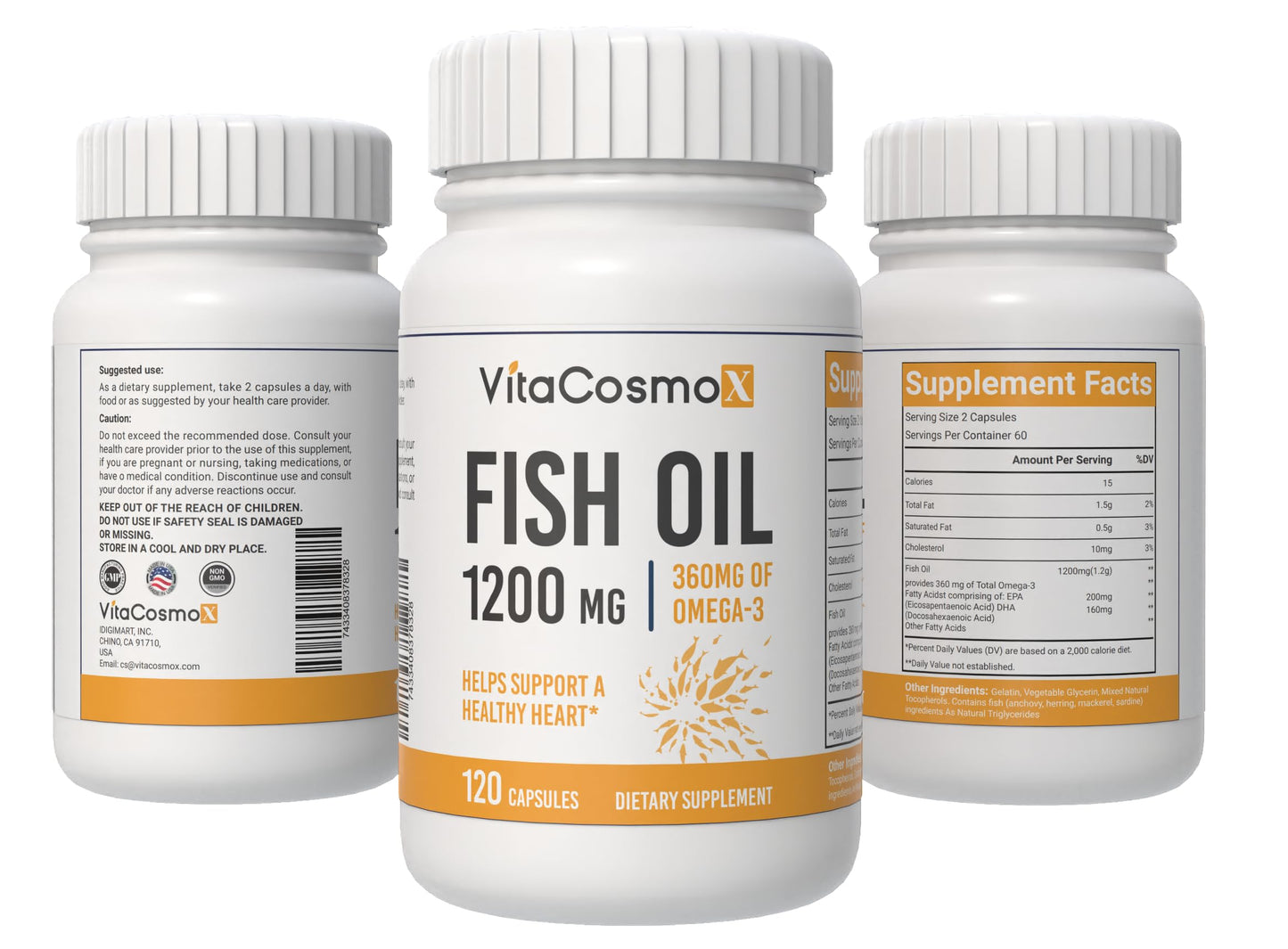 VitaCosmoX Omega-3 Fish Oil 1560mg Triple Strength EPA & DHA Softgels 120
