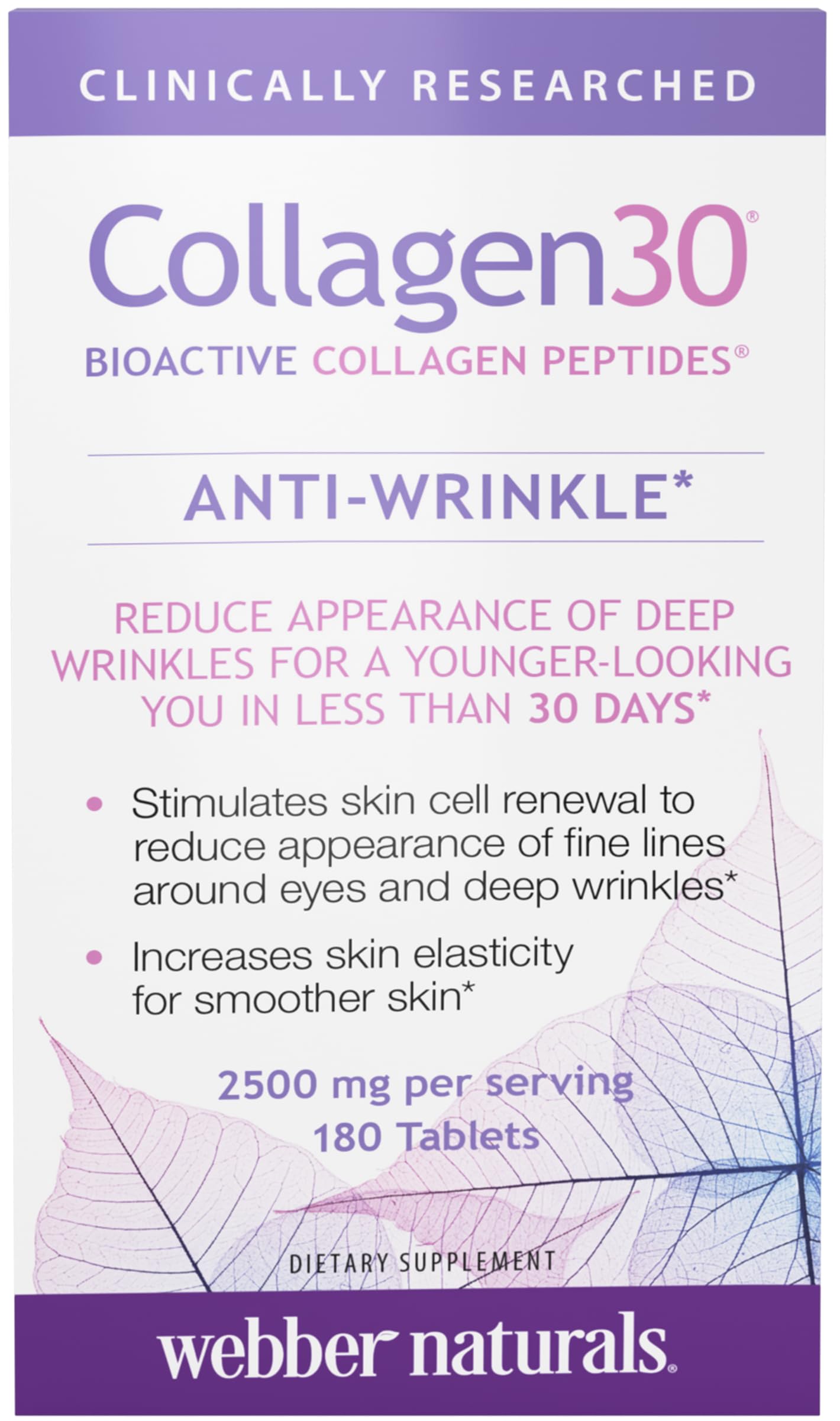 Webber Naturals Hydrolyzed Collagen Peptides, Anti-Wrinkle, 180 Tablets