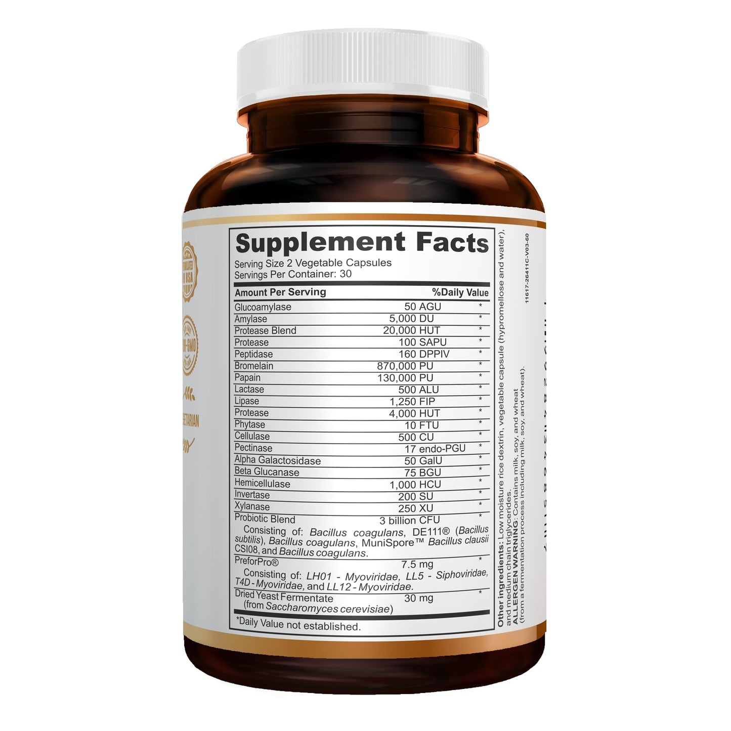 DNA Nutraceuticals Gut Gold 5-in-1 Digestive Enzymes, Probiotics, PreForPro™ Prebiotics, Postbiotics, Yeast Fermentate, and Immune Support Capsules, 120 Count