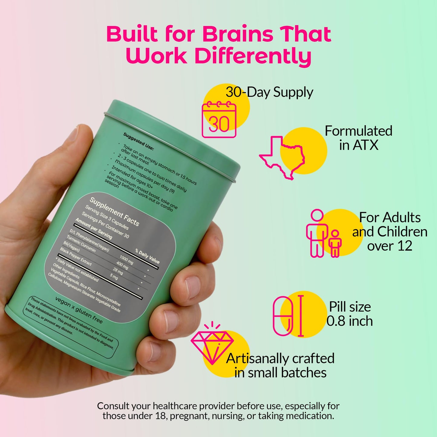 Wild Mind Mental Clarity Balanced Focus & Mood Support Supplement for Mental Wellness, 90 Capsules