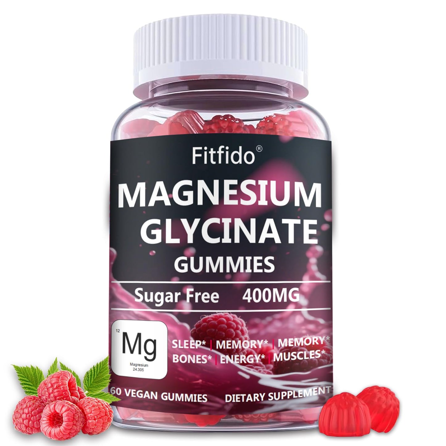 Fitfido Magnesium Glycinate Gummies 400mg, Sugar Free, 60 Count