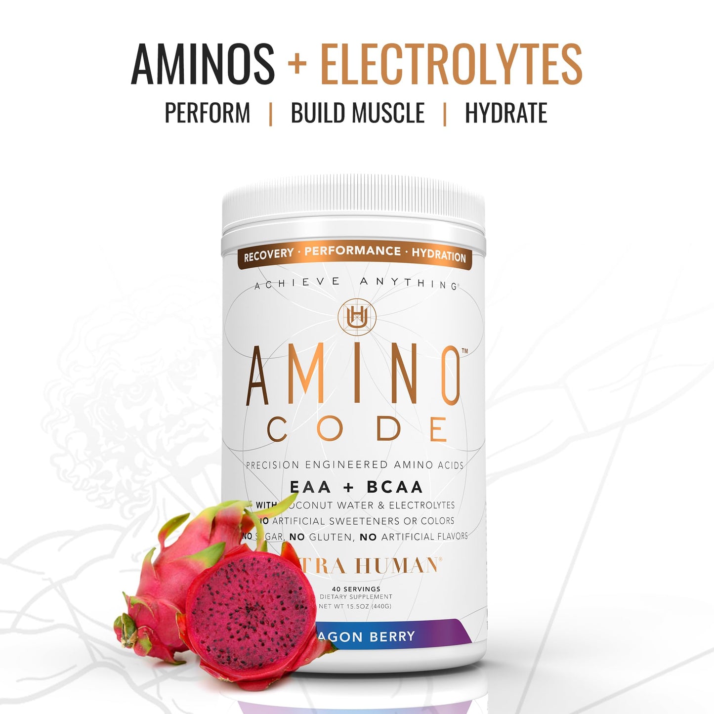 Ultra Human Amino Code EAA BCAA Powder Dragonberry, 15.5 Ounces